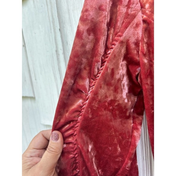 Libby Story Womens Velour Zip Front Jacket Red Long Sleeve‎ Ruched Back Size S - Picture 5 of 7